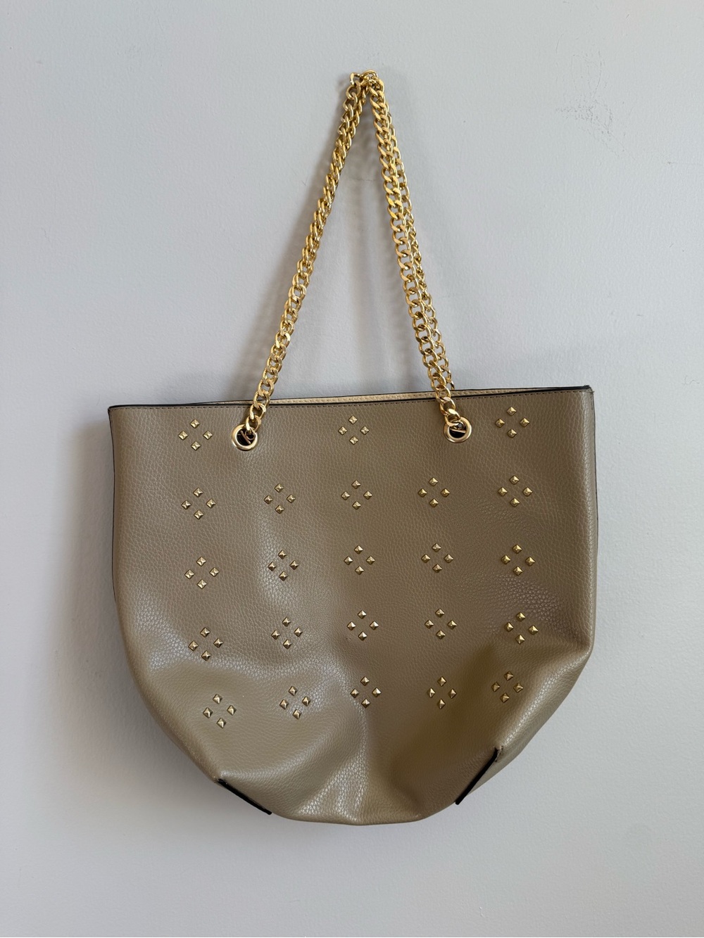 Taupe Studded Chain-Handle Tote Bag
